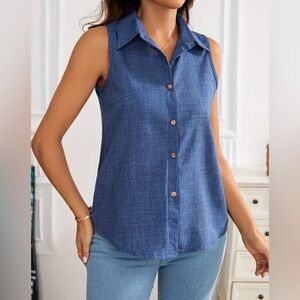 New Sleeveless Blue Button-Up Summer Top Womens XXL 20 22 2X